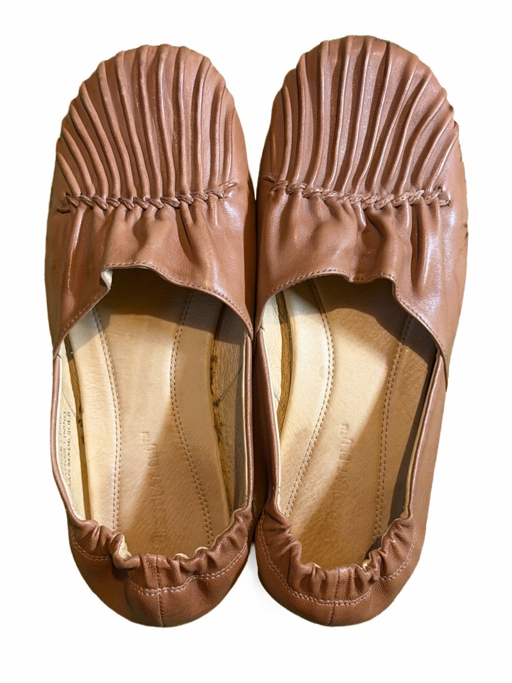 Chocolat Blu Cam Pleated Leather Ballet Flats Tan Brown Size 8 Womens Shoes GUC